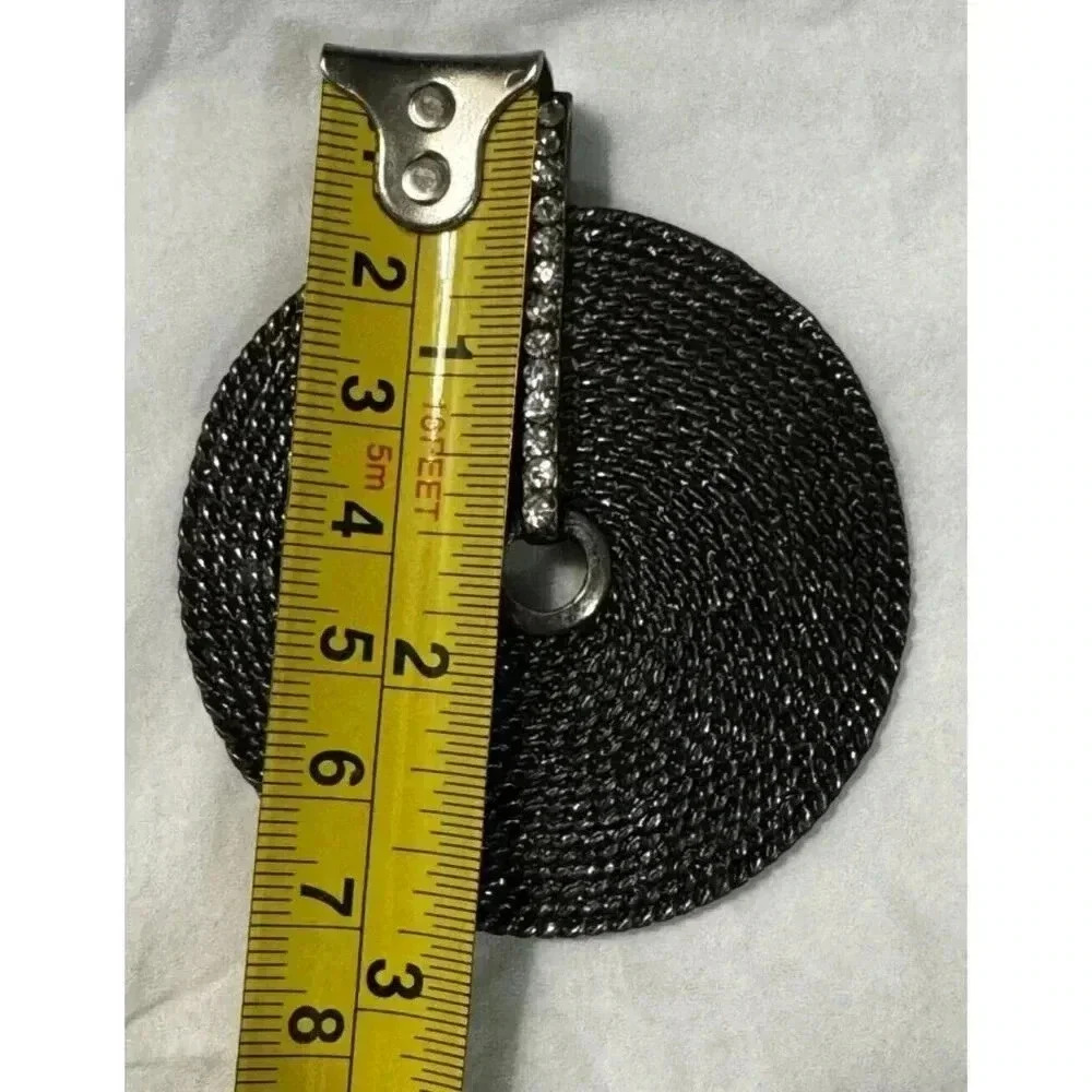 Gunmetal Spiral Textured Round Statement Pendant Clear Rhinestone Bar Accent - Picture 3 of 9